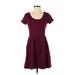 Forever 21 Casual Dress - A-Line Scoop Neck Short sleeves: Burgundy Print Dresses - Women's Size Small