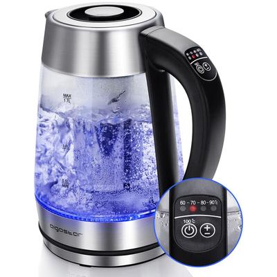 Glas Wasserkocher mit Temperatureinstellung 1,7L, 2-in-1 Teekocher mit Edelstahl Teesieb,