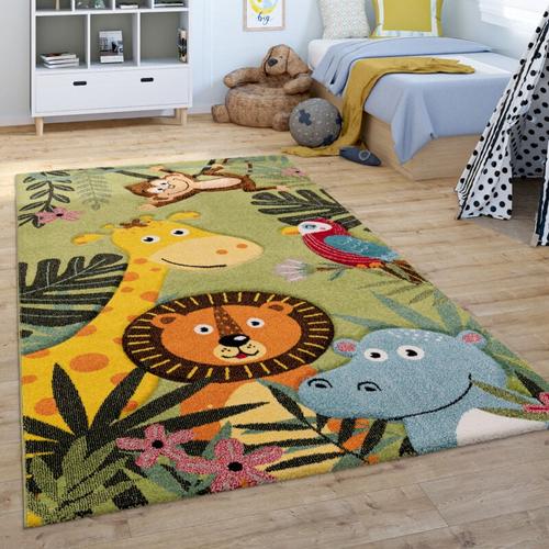 Kinderteppich Teppich Kinderzimmer Junge Mädchen Modern Tiere Dschungel Grün 133 cm Quadrat - Paco