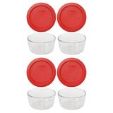 Pyrex (4) 7202 1-Cup Glass Bowls & (4) 7202-PC 1-Cup Lids Glass in Red | 8 H x 4 W x 4 D in | Wayfair 5302729, 1137063_4