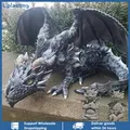 Sculpture de dragon accroupi de jardin statue panoramique figurine de dragon en résine décoration