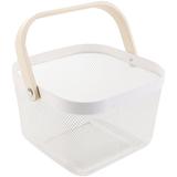 Iron Art Sundries Container Wooden Handle Storage Basket Portable Countertop Fruit Organizer for Kitchen Home (White)
