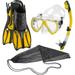 Rapido Boutique Collection Adult Mask Fin Snorkel Set Panoramic View Snorkel Mask Dry Snorkel Snorkeling Flippers Fins + Snorkel Gear Travel Bag