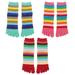 3 Pairs Colorful Strip Cotton Five-toe Socks Sweat Absorbing Breathable Tube Toe Socks for Women Girls