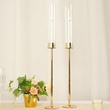 Efavormart 2 Pack | 24 Tall Gold Metal Clear Glass Taper Candlestick Holders Hurricane Candle Stands