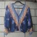 Anthropologie Tops | Flying Tomato Anthropologie Floral Blue Top With Elastic Waist Size Small | Color: Blue/Orange | Size: S