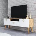 George Oliver Swan Modern TV Stand for TVs up to 65" TVs Media Console Wood in Brown/White | 21 H x 55 W x 14 D in | Wayfair