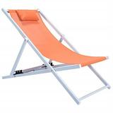 LeisureMod Sunset Outdoor Folding Lounge Beach Chair With Headrest in Orange