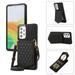 ELEHOLD Fashion Wallet Case for Samsung Galaxy A53 5G Argyle Pattern Leather RFID Bocking Card Slots Hidden Mirror Stand Function Magnetic Button Adjustable Shoulder Strap Black