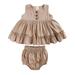 Zpanxa Infant Girls Tops Skirt Outfit Sets Toddler Girls Dress Cotton Linen Vest Skirt Leaf Petticoat Princess Skirt Bag Fart Pants Two-piece Little Girls Top Infant Skirt Set Khaki (6-9 Months)
