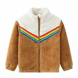 YYDGH Girls Zipper Jacket Fuzzy Sweatshirt Long Sleeve Casual Cozy Fleece Sherpa Outwear Coat Full-Zip Rainbow Jackets(Khaki 4-5 Years)