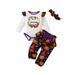Gureui Toddler Infant Baby Girls Halloween Romper + Pants + Hairband Bow Pumpkin Skull Letter Print 3Pcs Holiday Outfit Set
