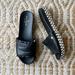 Kate Spade Shoes | Kate Spade New York Zahara Leather Woven Slides Sandals Ruffle Black Tan 7.5 | Color: Black/Tan | Size: 7.5