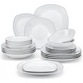 MALACASA Dinner Sets for 6 People, 24-Piece White Porcelain Plates and Bowls Set with Silver Rim Dinnerware Set with 6-Piece Dinner Plate/Soup Plate/Side Plate/Cereal Bowl, Series Elisa