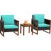 3-Piece Patio Bistro Set Acacia Wood Outdoor Chat Conversation Table Chair Set Outdoor Wood Chat Set with Water Resistant Cushions and Coffee Table for Beach Backyard Garden Blue Cushion