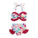 Baby Girls Sister Matching Swimwear Heart One-Piece Bikini Halter Tops Ruffles Shorts Swimsuit Set Red White 2Pcs 6-12 Months