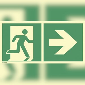 Notausgang rechts Pfeil rechts, Kombi,ISO 7010,PVC-U selbstkl.,160-mcd,400x200mm Image