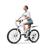 YIYIBYUS 26 Mountain Folding Bike Adult Bicycle with 21-speed Gears for Traveling Outdoor Riding Blue & White