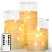 Ceestyle Flickering Flameless Candle Built-in Star String Unbreakable Glass LED Ivory Candles Set of 3