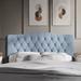 Velvet Button Tufted Curved Upholstered Adjustable Headboard, Queen in Baby Blue - CasePiece USA C8373QUHB-LBL-VV