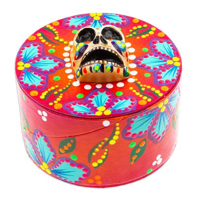 Skull in Red,'Papier Mache Skull Jewelry Box Made with Recycled Cardboard'