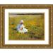 Stokes Marianne 24x19 Gold Ornate Wood Framed with Double Matting Museum Art Print Titled - A Young Girl Picking Flowers
