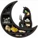 MKING Neegaurd Cat on The Moon Crystal Wood Shelf Wooden Crystal Display Shelf Moon Shelf Black Cat Design Floating Moon Phases Shelf Gothic Witchy Room Decoration\