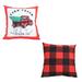 Decorative Christmas Plaid & Truck Throw Pillow Cover Set of 2 Square 18 x 18 Red for Couch Bedding