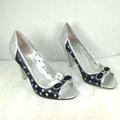 Jessica Simpson Shoes | Jessica Simpson Hask Women Leather Heel Bow Detail Black/Silver Size 7.5 | Color: Black/Silver | Size: 7.5