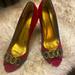 J. Crew Shoes | Holiday J Crew Red Velvet Pump 7,5 | Color: Gold/Red | Size: 7.5