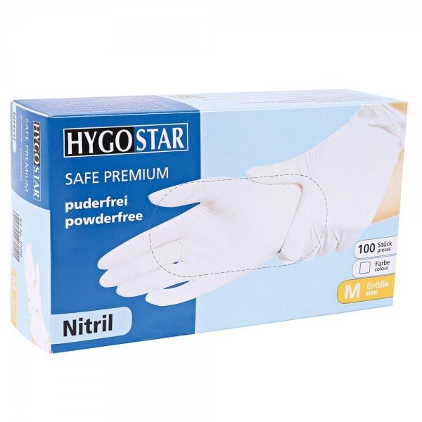 HYGOSTAR 10x100 Nitrilhandschuhe Weiss Größe S puderfrei Safe Premium Einweghandschuhe Einmalhandschuhe Nitril Handschuhe Image