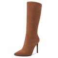 Castamere Women High Heel 10 CM Heels Pointed Toe Zipper Mid Calf Boots Wedding Office Sexy Dress Boots Brown A 5.5 UK