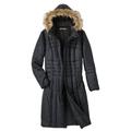 Blair Women's Haband Women's Long Quilted Puffer Jacket with Faux Fur Hood - Black - L - Misses