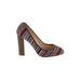 J.Crew Heels: Slip On Chunky Heel Boho Chic Red Print Shoes - Women's Size 7 1/2 - Almond Toe