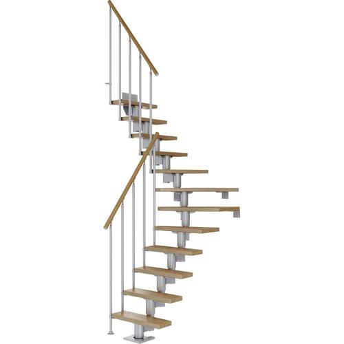 „DOLLE Mittelholmtreppe „“Dublin““ Treppen EicheMetall Gr. 1/4 gewendelt, grau (perlgrau) Treppen“