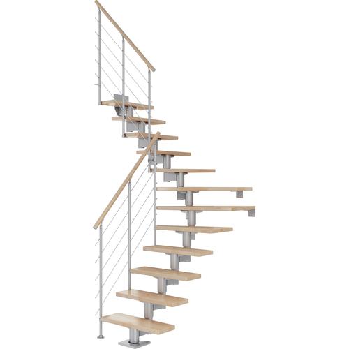 „DOLLE Mittelholmtreppe „“Cork““ Treppen BucheMetall Gr. 1/4 gewendelt, grau (perlgrau) Treppen“
