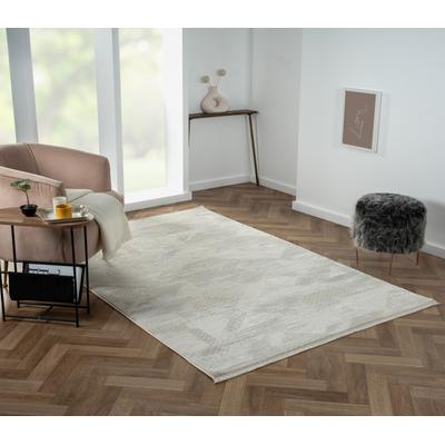 Teppich "My Life Lagerräumung", beige (creme, hellgrau, weiß), B:160cm H:10mm L:230cm, Polyester, MYFLAIR MÖBEL & ACCESSOIRES, Teppiche, Fransenteppich, Kurzflor, Retro-Style, besonders weich durch Microfaser, mit Fransen Image