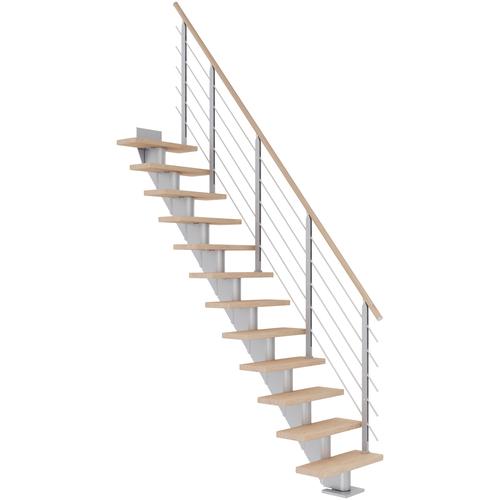 „DOLLE Mittelholmtreppe „“Frankfurt““ Treppen Eiche weißMetall Gr. gerade, grau (perlgrau) Treppen“
