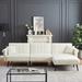 Velvet Upholstered Reversible Sectional Sofa Bed, L-Shape Sleeper Sofa with Nailhead Trim & 2 Pillows & Movable Ottoman