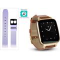 Beantech Engage Plus Smart Watch for Apple/Android Phones. Gold with Leather Strap. BONUS Purple Sport Strap