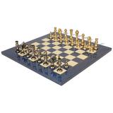 Contemporary Staunton Solid Brass Chess Set with Blue Ash Burl & Erable High Gloss Chess Board