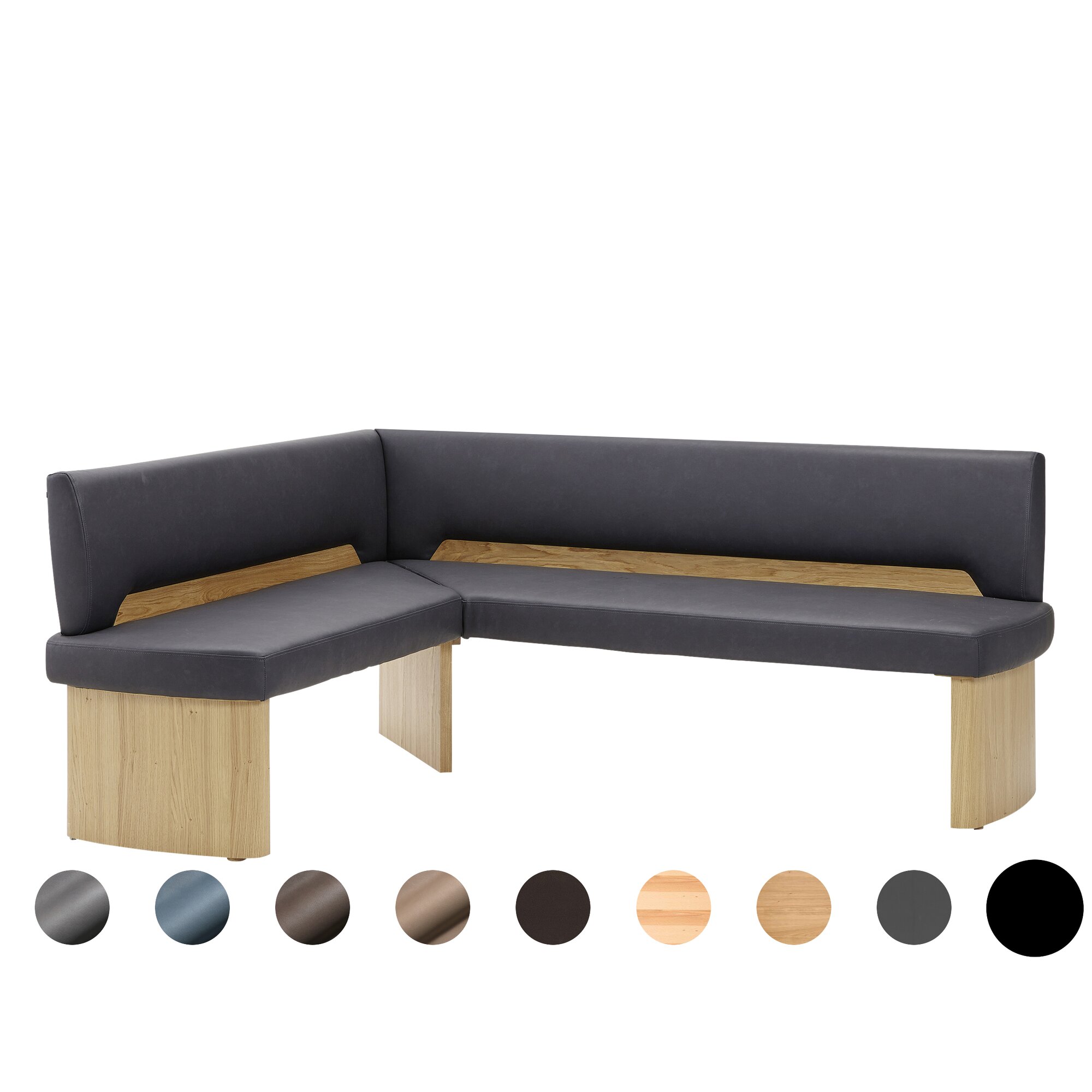 Schösswender »Ontario« 300 Eckbank Variante B 162/212 cm / Echtleder MDR 70386 grau / Kernbuche natur, Variante B Image