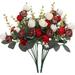 Luyue 7 Branch 21 Heads Artificial Silk Fake Flowers Leaf Rose Wedding Floral Decor Bouquet Pack of 2 (Red Coffee) Red Coffee-
