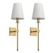 YANSUN Set of 2 Classic Rustic Industrial Wall Sconce Lighting Fixture with Flared White Textile Lamp Shade and Antique Brass Tapered Column Stand