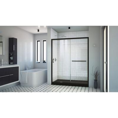 Dreamline DreamLine Infinity-Z 32 inch D x 60 inch W x 74 3/4 inch H Semi-Frameless Sliding Clear Shower Door in Matte Black with Left Drain Black Shower Base Kit DL6971CLL-88-09