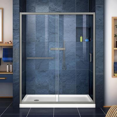 Dreamline Infinity-Z 34 Inch D x 60 Inch W x 74-3/4 Inch H Clear Sliding Shower Door with Left Drain Shower Base DL-6972L-04CL