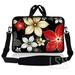 LSS 8-10.2 inch Neoprene Laptop Sleeve Bag Carrying Case with Handle and Adjustable Strap - Black Gray Red Flower Leaves