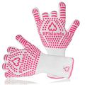 BBQ Heat Resistant Gloves 1472â„‰ for Men and Women - Heat Proof Grills Glove with Non-Slip Silicon for Grilling Cooking and Baking - Mitts for Oven Grill Smoker and Fireplace (White-Pink)