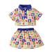 Kucnuzki Infant Baby Girl Clothes 12 Months Summer Skirt 18 Months Short Sleeve Carton Fruit Prints Lapel Top Elastic Skirt 2PC Sets Blue