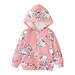 Kucnuzki Infant Girl Clothes 18 Months Infant Girl Fall-Winter Tops 24 Months Infant Girl Long Sleeve Carton Elephant Prints Hooded Sweatshirt Zipper Coat Tops Pink